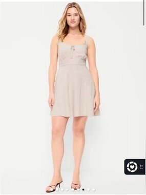 Old Navy Flax Linen Beige Fit & Flare Cami Mini Dress